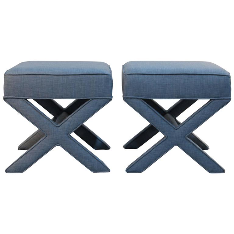 Pair of Custom Upholstered X Benches at 1stDibs custom x bench
