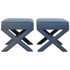 Pair of Custom Upholstered X Benches