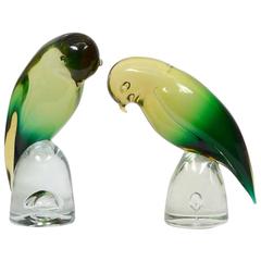 Pair of Signed Murano Bird Sculptures by Luciano Gaspari for Salviati