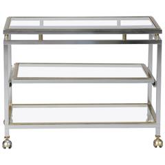 Midcentury Chrome Brass and Glass Serving Trolley in Style of Maison Jansen 8