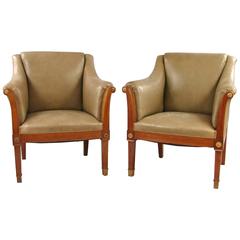 Pair of Neoclassical Style Leather Armchairs