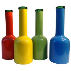 Rare Set of Four Colored Bottles 1960s Del Vivo, Empoli