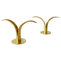 Pair of Polished Brass Candlesticks by Ivar Alenius-Bjork for Ystad Metall