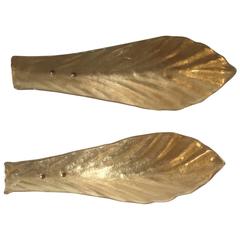 Midcentury Pair of Italian Gold Color Murano Glass Leaf Sconces