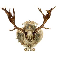 19th Century Austrian Fallow Deer from Eckartsau Castle on Hand-Carved Plaque