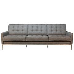 Knoll Style Chrome Frame Box Stitch Modern Sofa