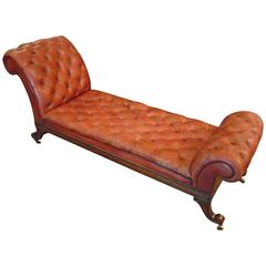 Antique Red Leather Chaise