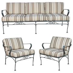 Midcentury Outdoor Sofa and Two Occassional Chairs