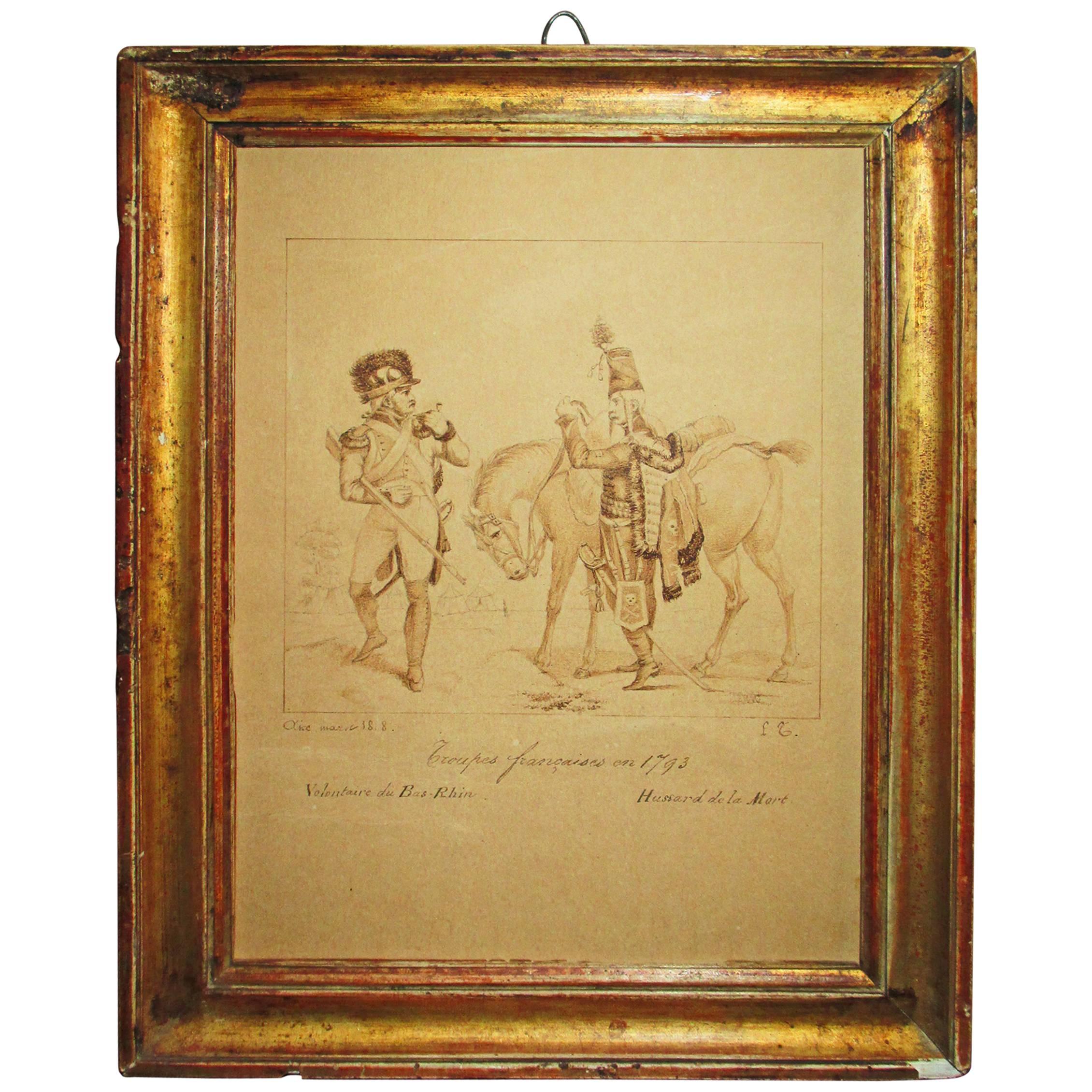 Early 19th Century French Ink Drawing in Sanguine, French Troops of 1793 For Sale
