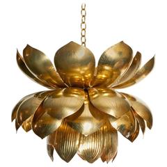 Large Scale Brass Lotus Pendant Chandelier by Feldman