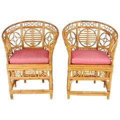 Pair of Chinese Export Bamboo Armchairs with Caned Seats