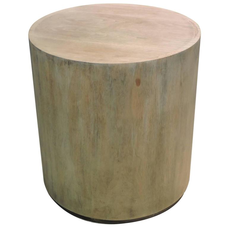Bleached Parchment Finish Wood Cylinder Pedestal Table at 1stDibs