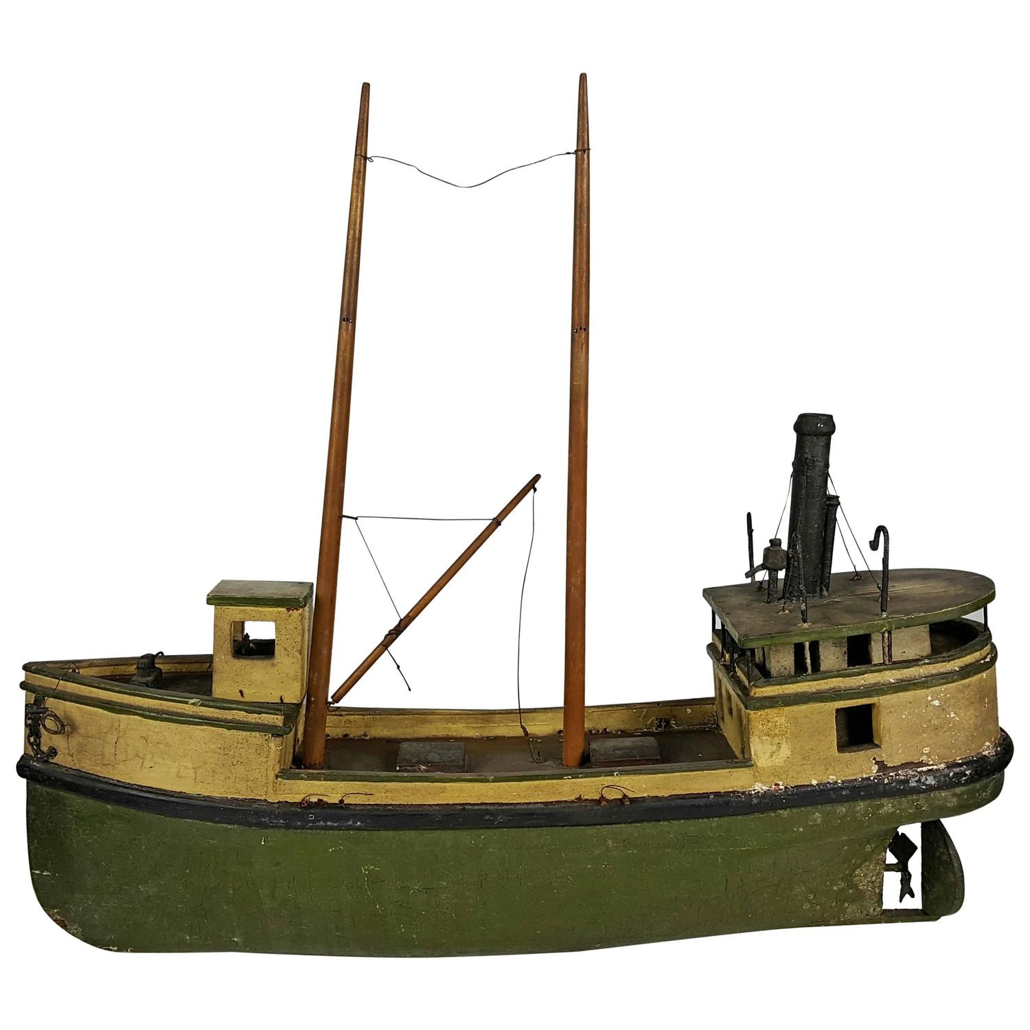 Early 20th Century Hand Built Wooden Folk Art Fishing Boat,,Art Deco at