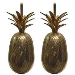 Pair of Hollywood Regency Brass Pineapple Lamps 4