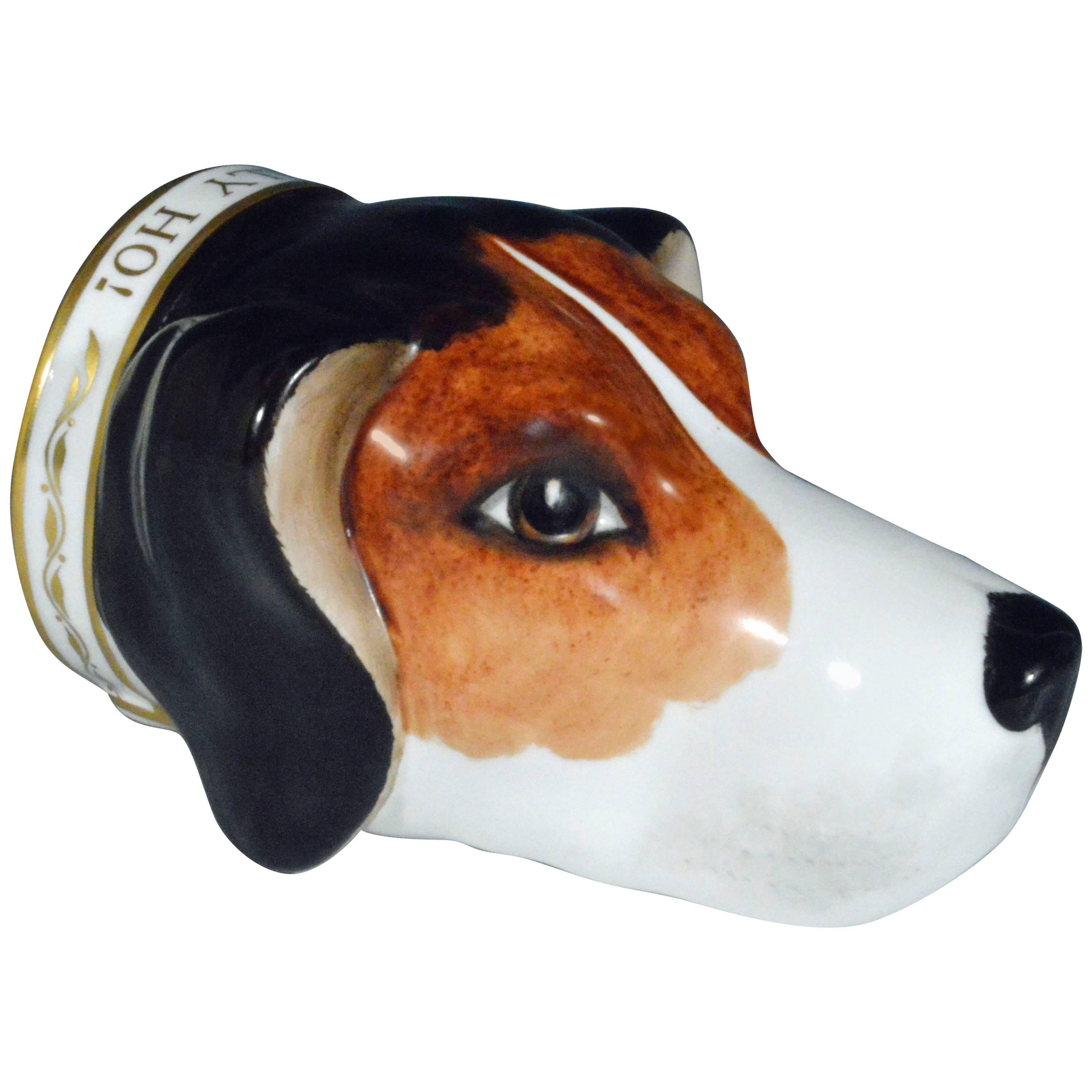 Derby Porcelain Hound Stirrup Cup by Stevenson & Hancock Derby.