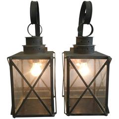 Pair of Vintage Neoclassical Copper Lanterns