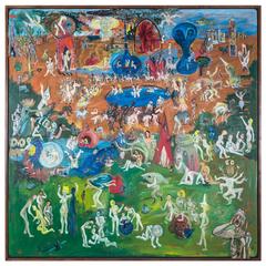 Large Format American Painting Depicting the Garden of Earthly Delights, 1970s 12