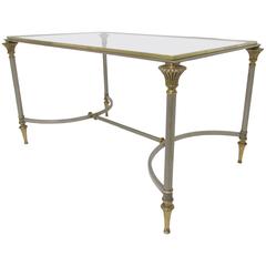 Hollywood Regency Maison Jansen Style Mixed Metal Cocktail Table Signed, Italy