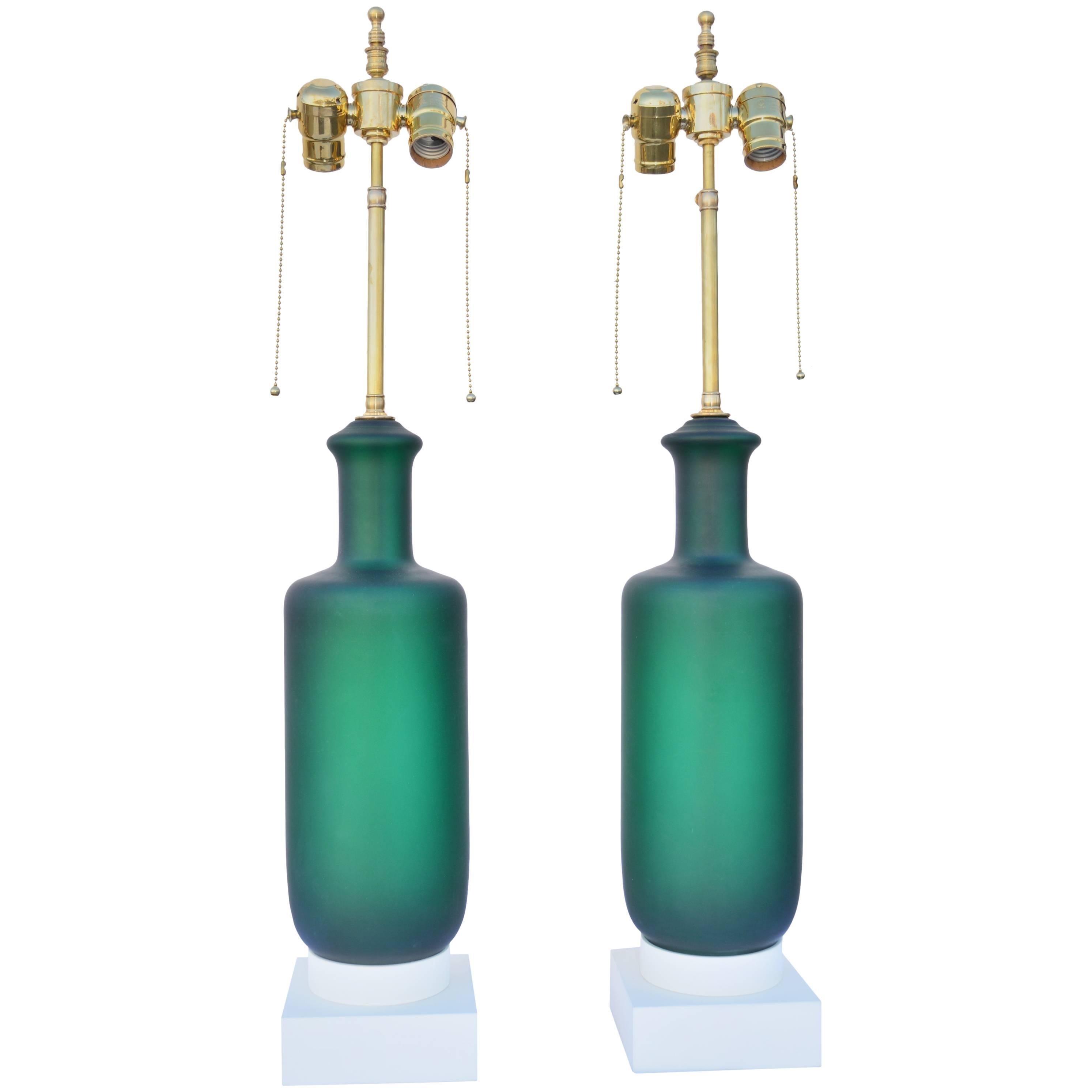 Pair of Mid-Century Opaline Murano Lamps