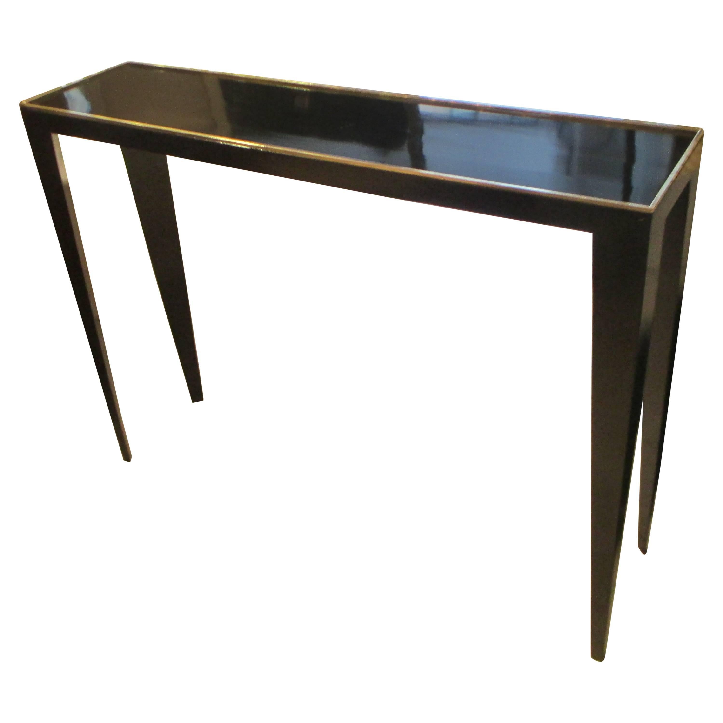 Sculptural Modern Lacquered Console Table with Bronze Gallery