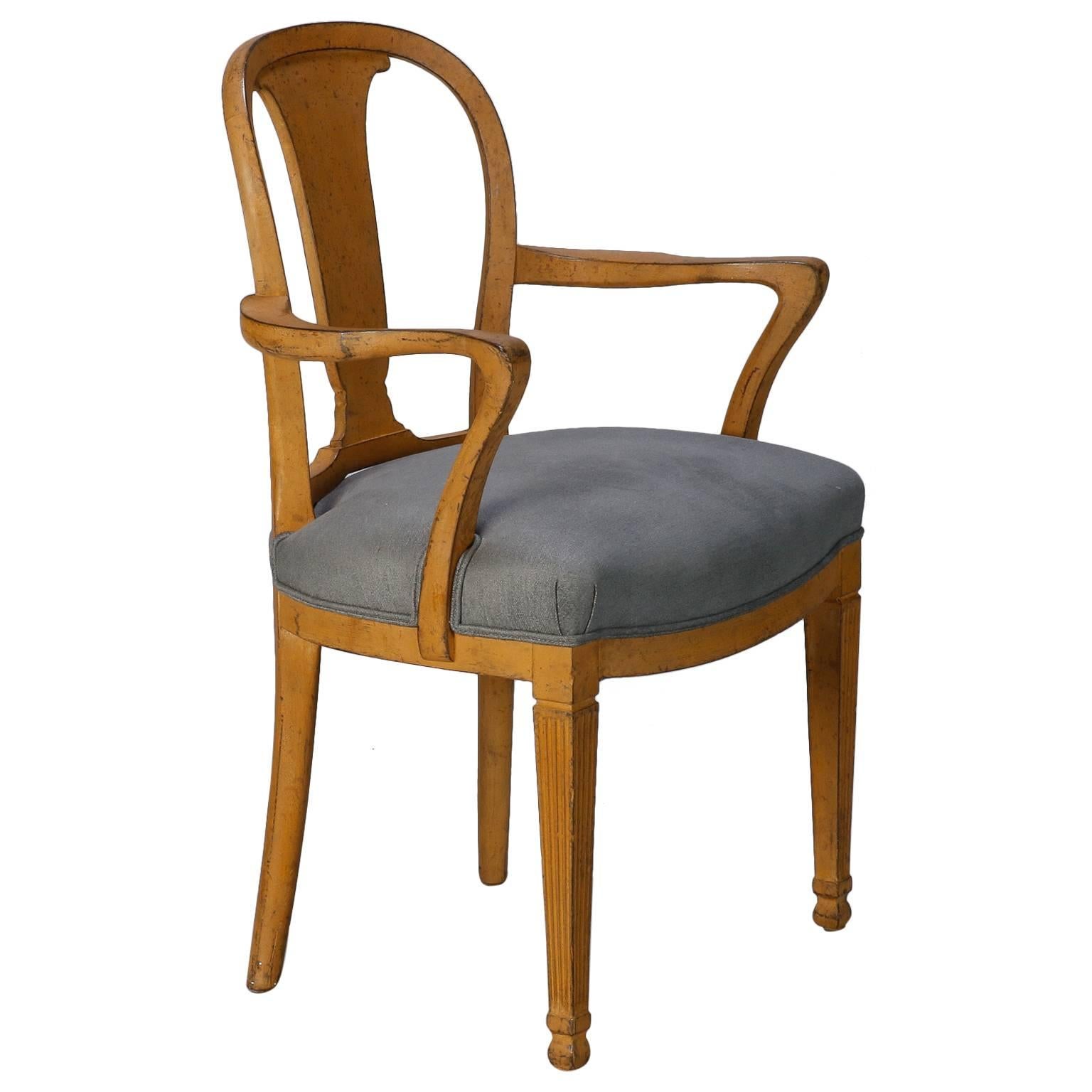 French Side Armchair with Distressed Light Rust Paint