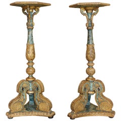 Used Pair of South European Faux Marble Painted and Parcel-Gilt Wooden Torchères