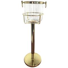 Elegant Italian Brass and Glass Champagne Cooler on a Brass Stand