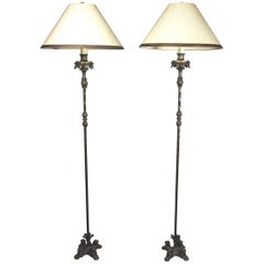 Pair of Renaissance Revival Cast Iron and Bronze Floor Lamps