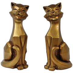 Cubist Chalkware Cat Sculptures, Mid-Century Modern