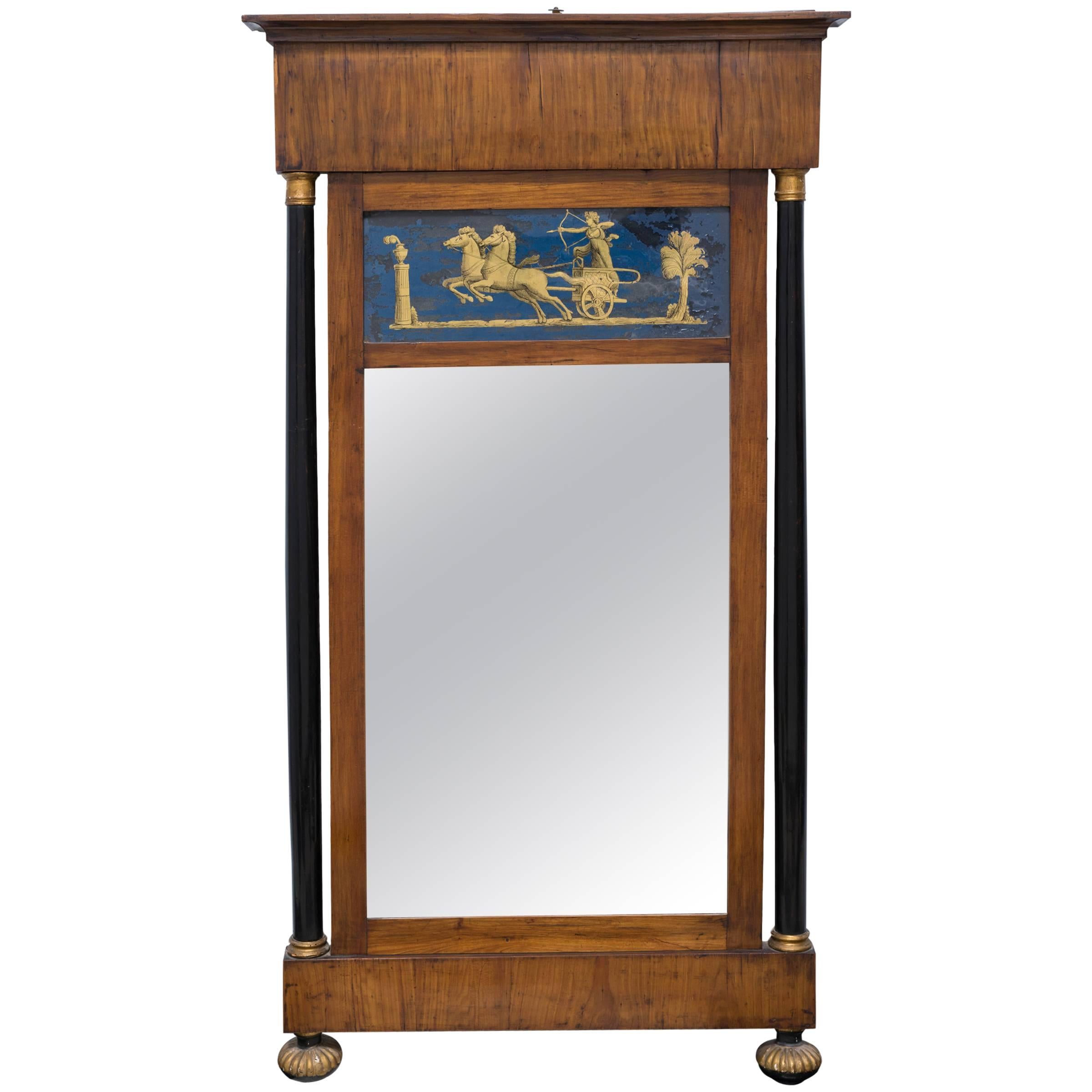 19th Century Classical Mirror with Reverse Painted Scene For Sale