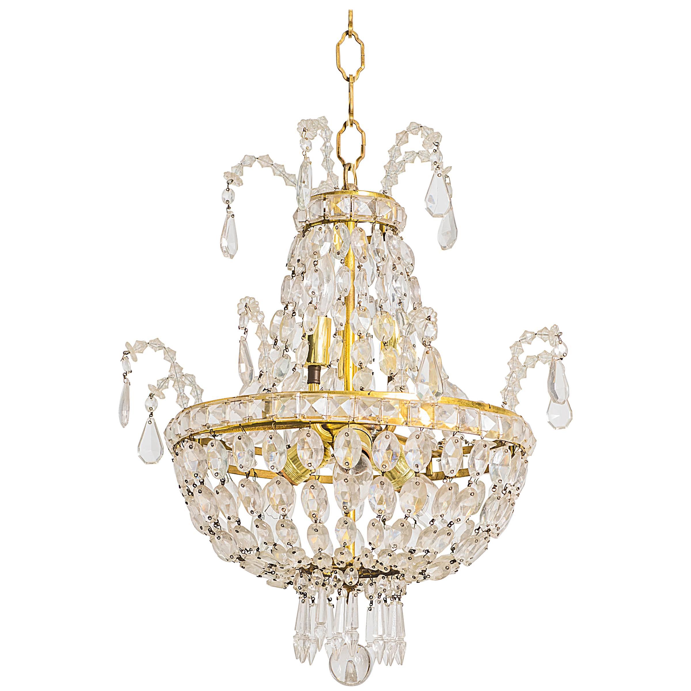 Crystal and Brass Chandelier For Sale