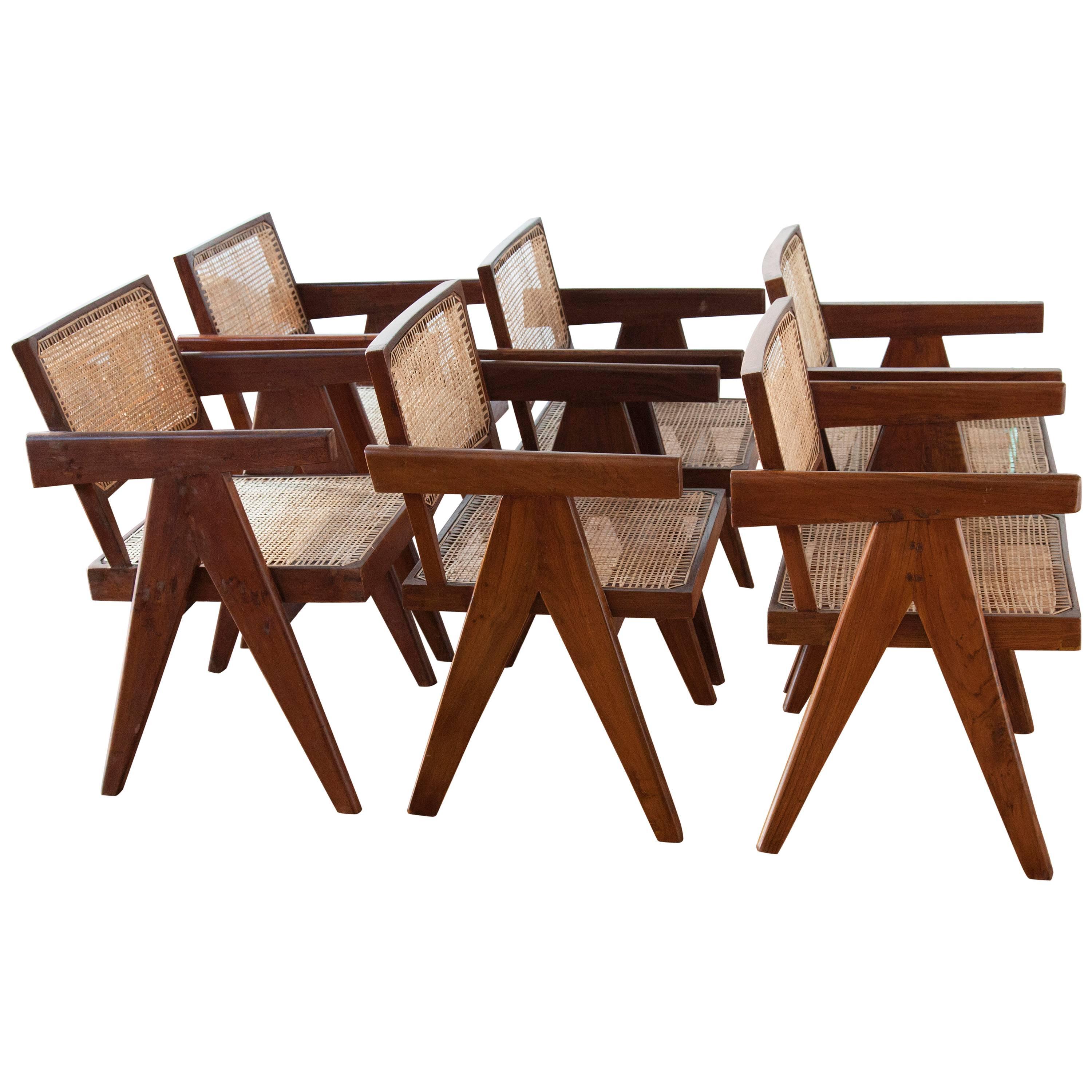 Set of Six Teak Armchairs from Chandigarh by Pierre Jeanneret