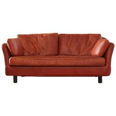 Indian Red Leather Two-Seat Sofa by DUX, Sweden