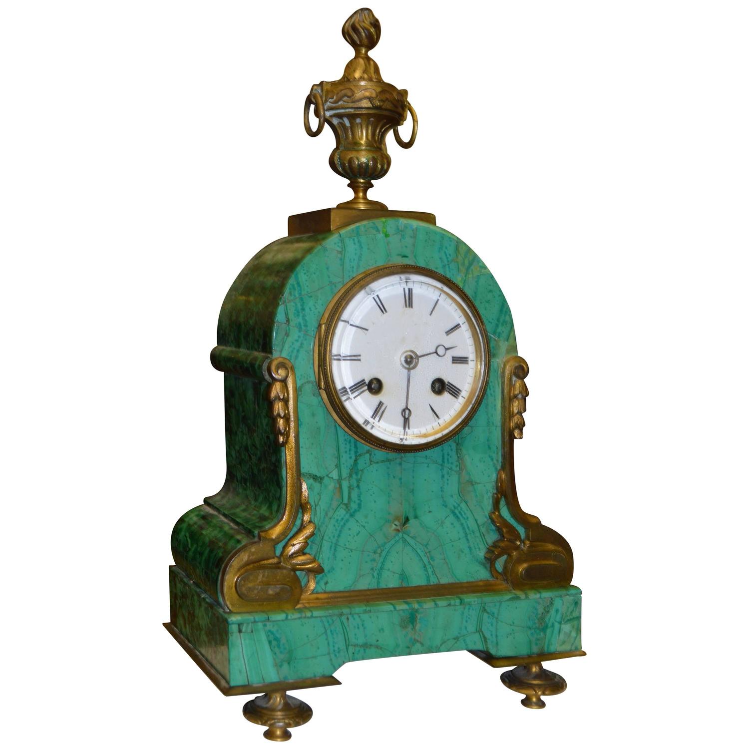 Art Nouveau Mantel Clock in Malachite For Sale at 1stdibs