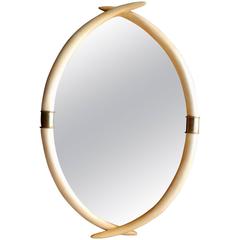 Hollywood Regency Brass and Faux Ivory Tusk Wall Mirror by Chapman, 1976