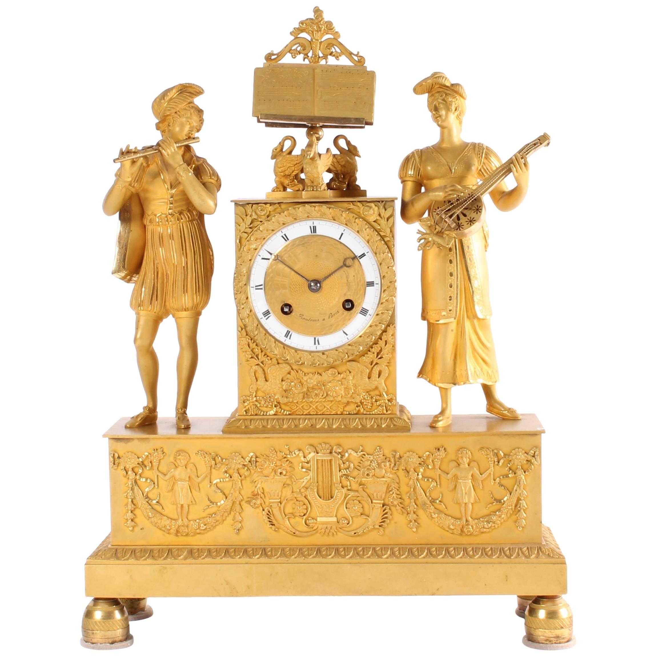 Eight Day Empire Mantel Clock, Signature Bontemps a Paris For Sale
