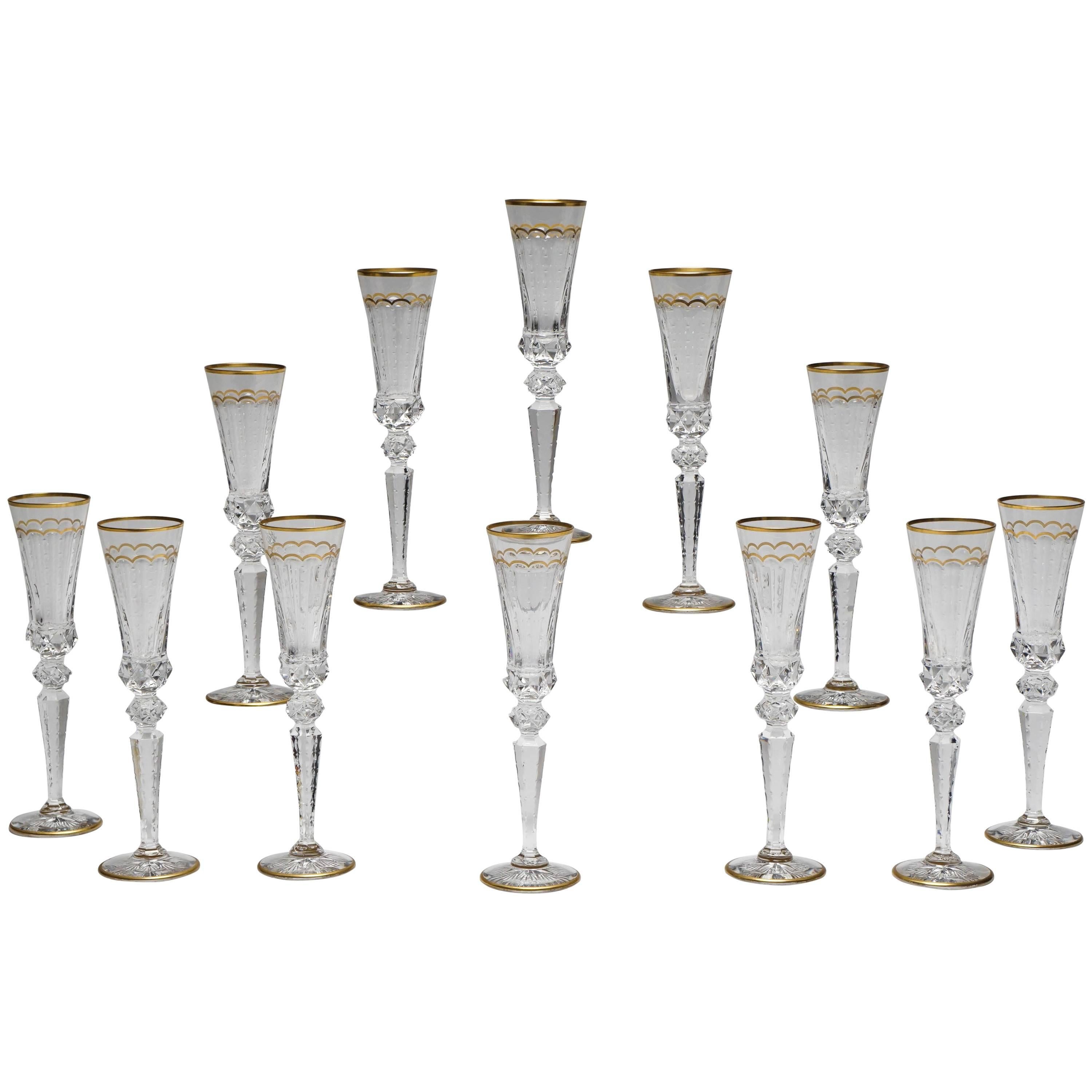 Set of 12 Signed Saint Louis "Excellence" Champagne Flutes