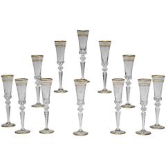 Vintage Set of 12 Signed Saint Louis "Excellence" Champagne Flutes