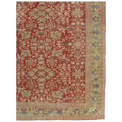 Antique Persian Sultanabad Carpet, Handmade Oriental Rug, Red, Green, Gold, Fine 12