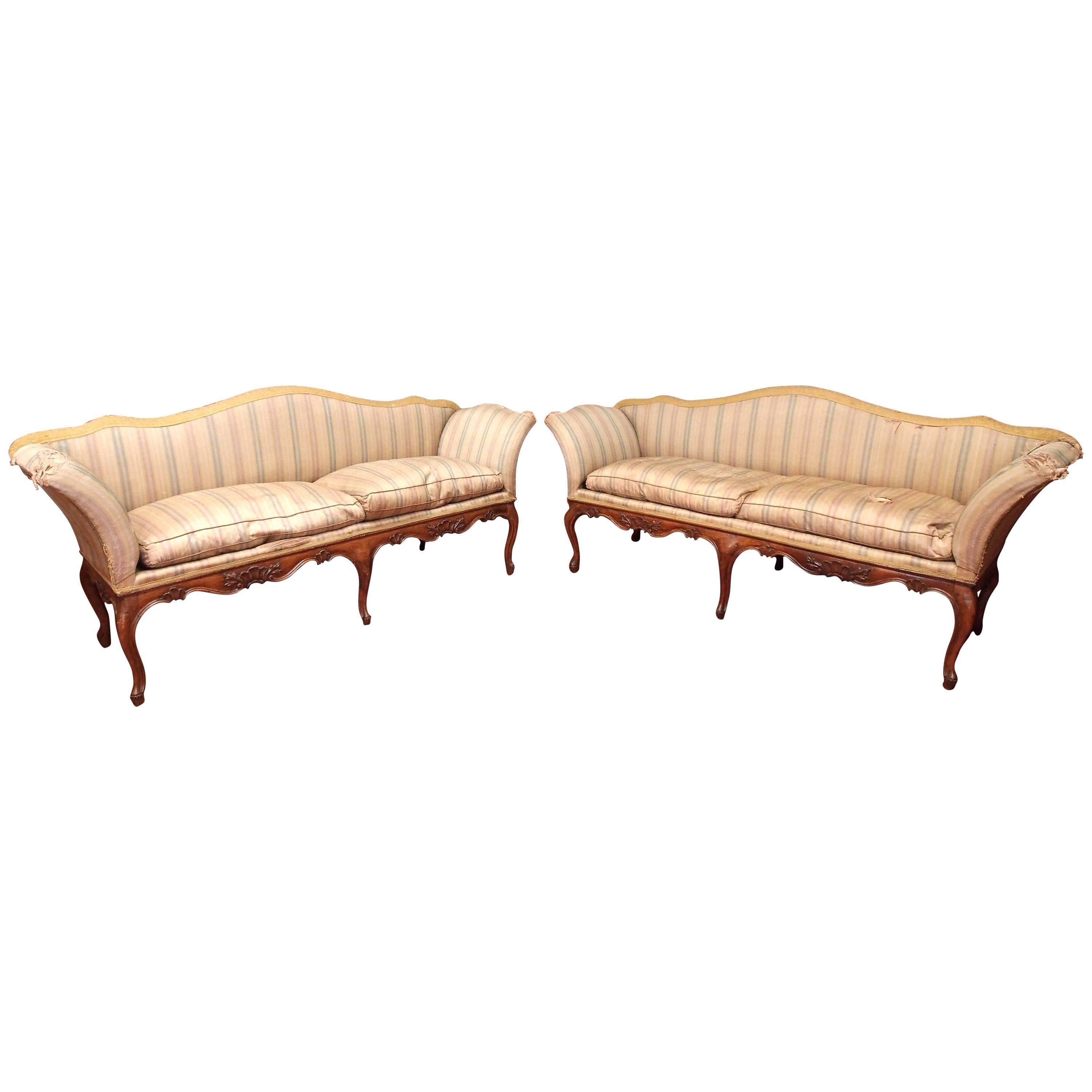 Pair of Italian Rococo Divani or Settees For Sale