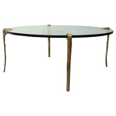Hollywood Regency Coffee Table with Carved Brass Legs
