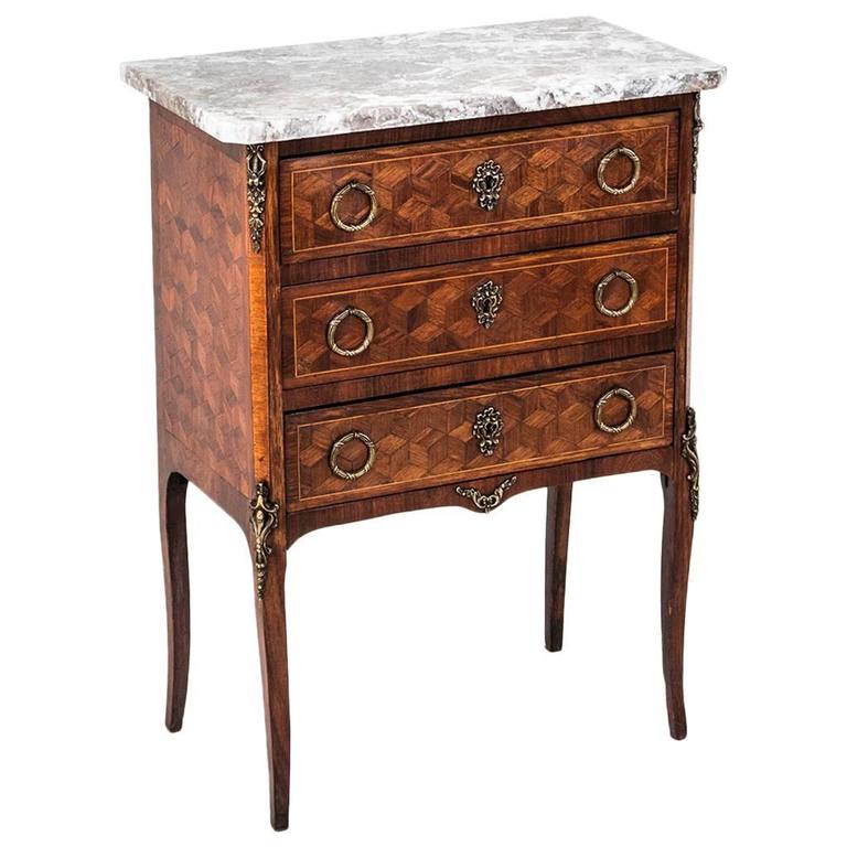 Transitional Style Parquetry MarbleTop Chest with Bronze Ormolu at 1stdibs