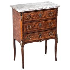 Transitional Style Parquetry Marble-Top Chest with Bronze Ormolu