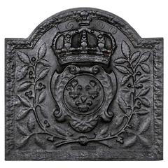 Antique French Iron Fireplace Back with Crown and Fleur-de-Lys
