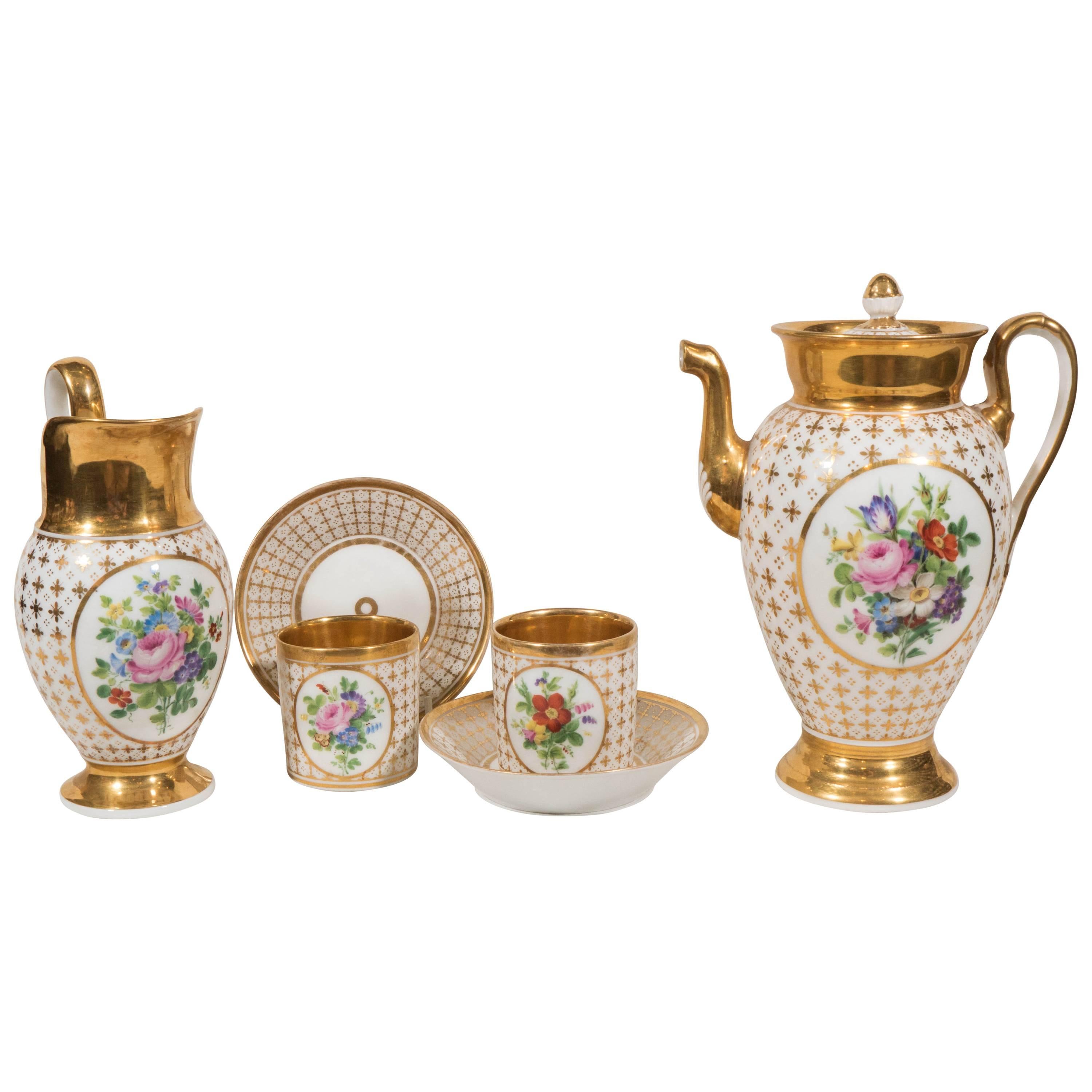 Demitasse Set Antique Paris Porcelain Made in France circa 1830