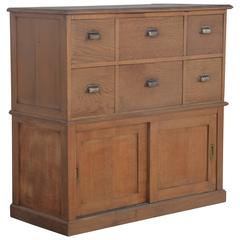 Solid Patinated Oak French Workshop or Apothecary Cabinet