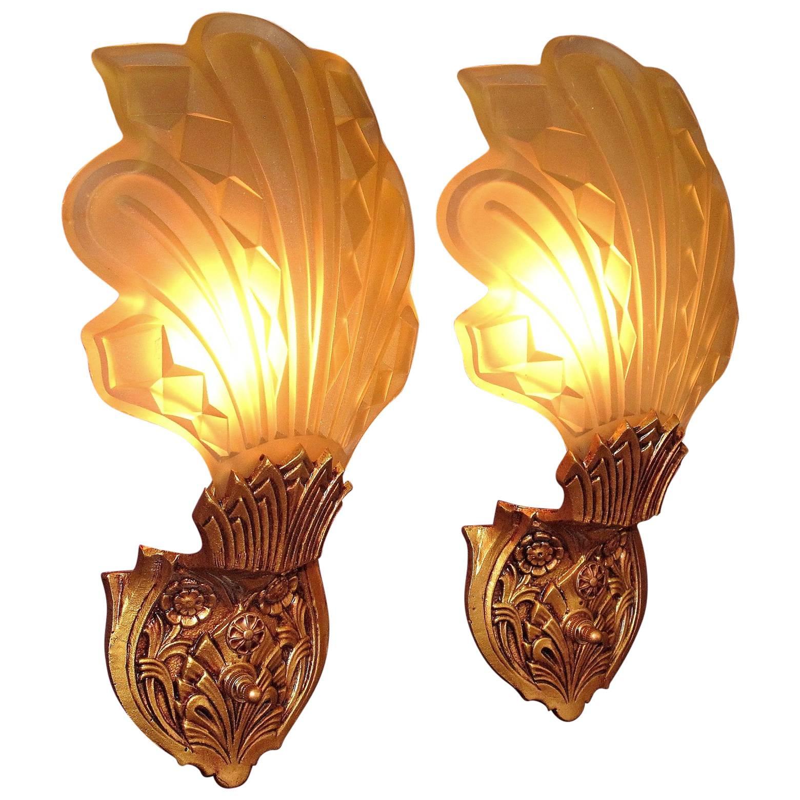Late 1920s-Early 1930s Art Deco Wall Sconces