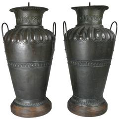Pair of Large Hammered Turkish Copper Urn Lamps