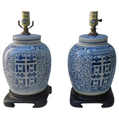 Pair of Chinese Blue and White Lamps