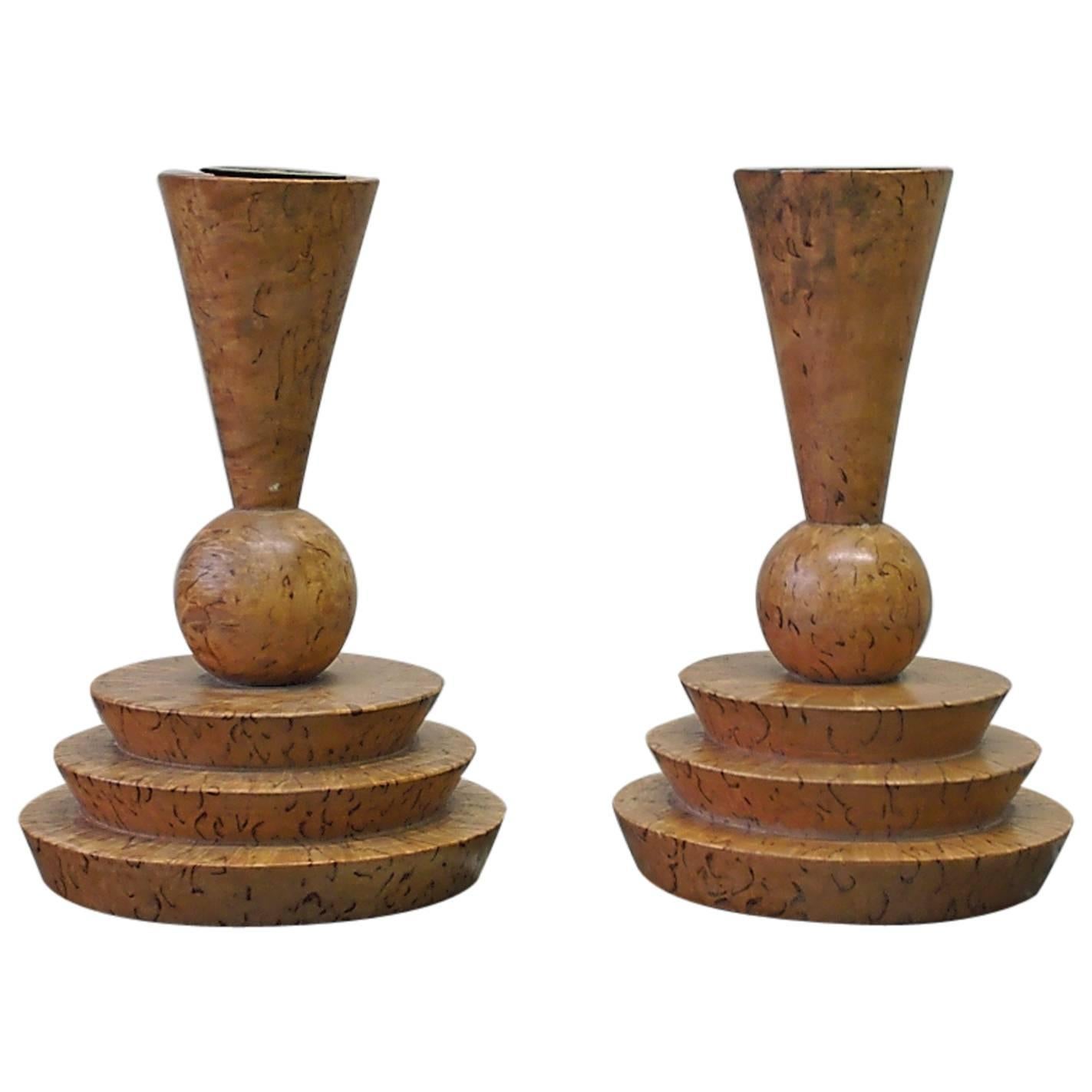 Pair of German Expressionist Candlesticks For Sale